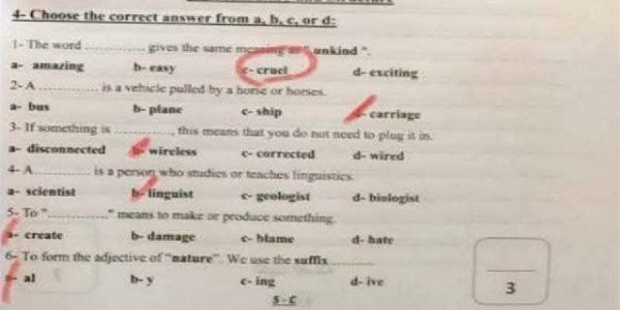 حل امتحان اللغة الإنجليزية 2025 لطلاب الصف الثالث الإعدادي بمحافظة القاهرة