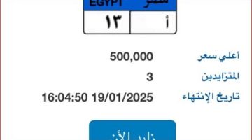 سعرها يصل لـ 500 ألف جنيه.. طرح لوحة سيارة مميزة برقم «ب أ – 13» الصبح أخبار –